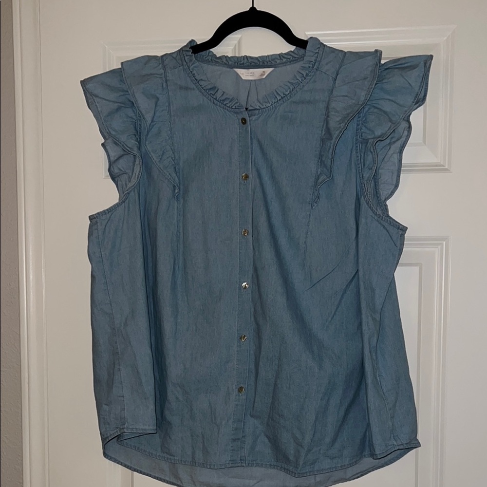 Women's Blue Ruffle Sleeve Top